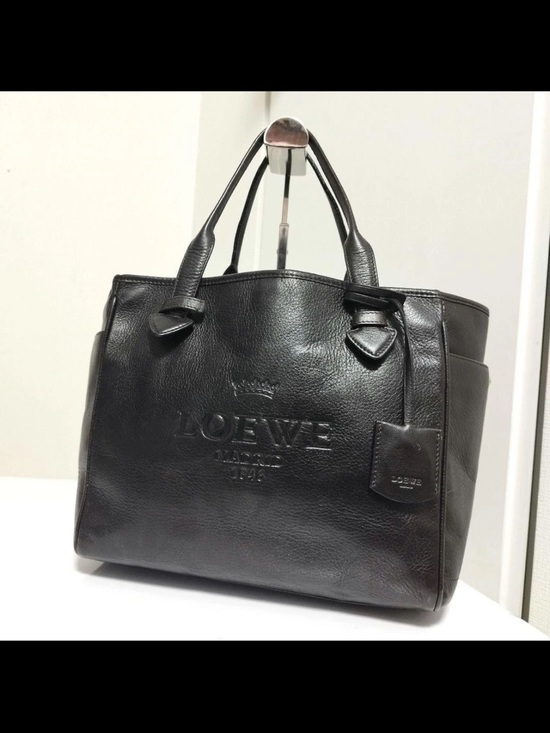 Loewe Handbags - Loewe Black Embossed Logo Leather Tote